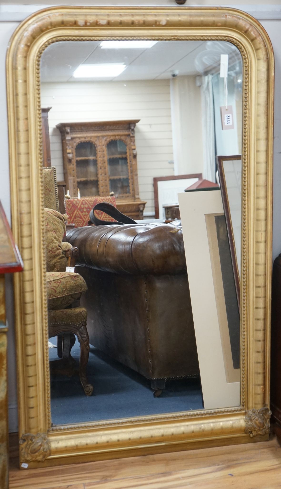 A 19th century French giltwood overmantel mirror, width 79cm, height 134cm